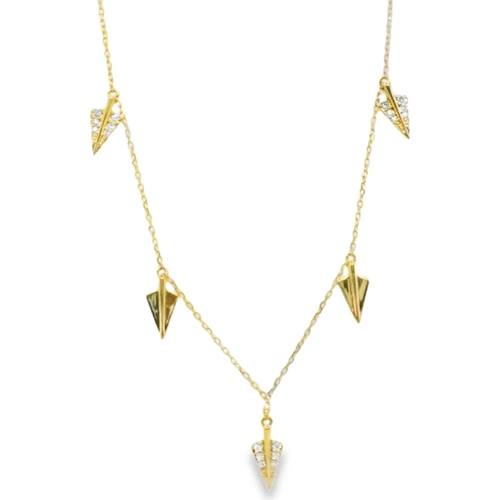 18K Yellow Gold Geometric Station Necklace with Diamond Accents by Afarin