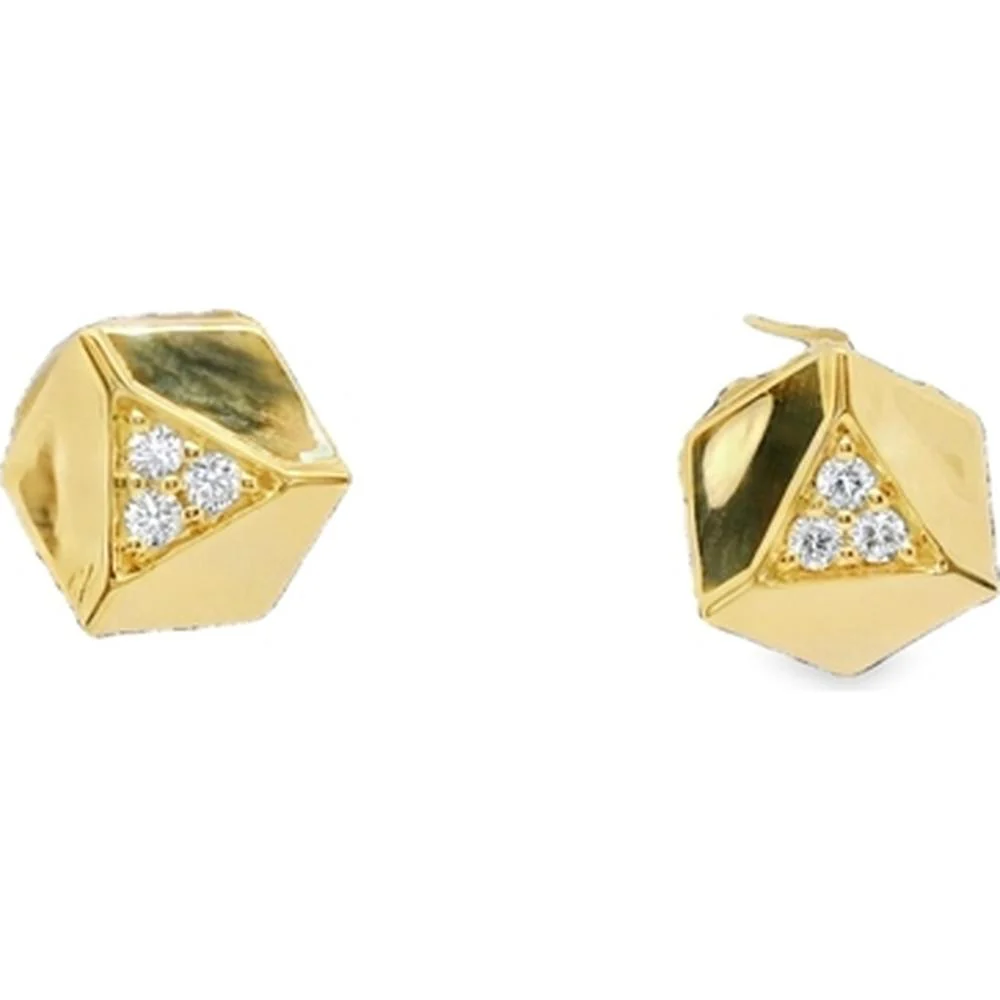 18K Yellow Gold Geometric Stud Earrings with Round Diamond Accents by Afarin