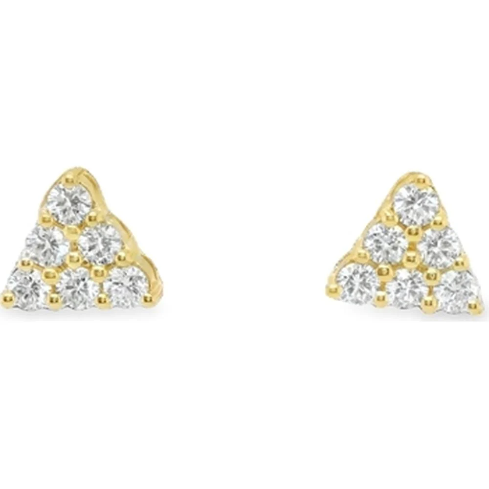 18K Yellow Gold Geometric Triangle Diamond Stud Earrings by Afarin
