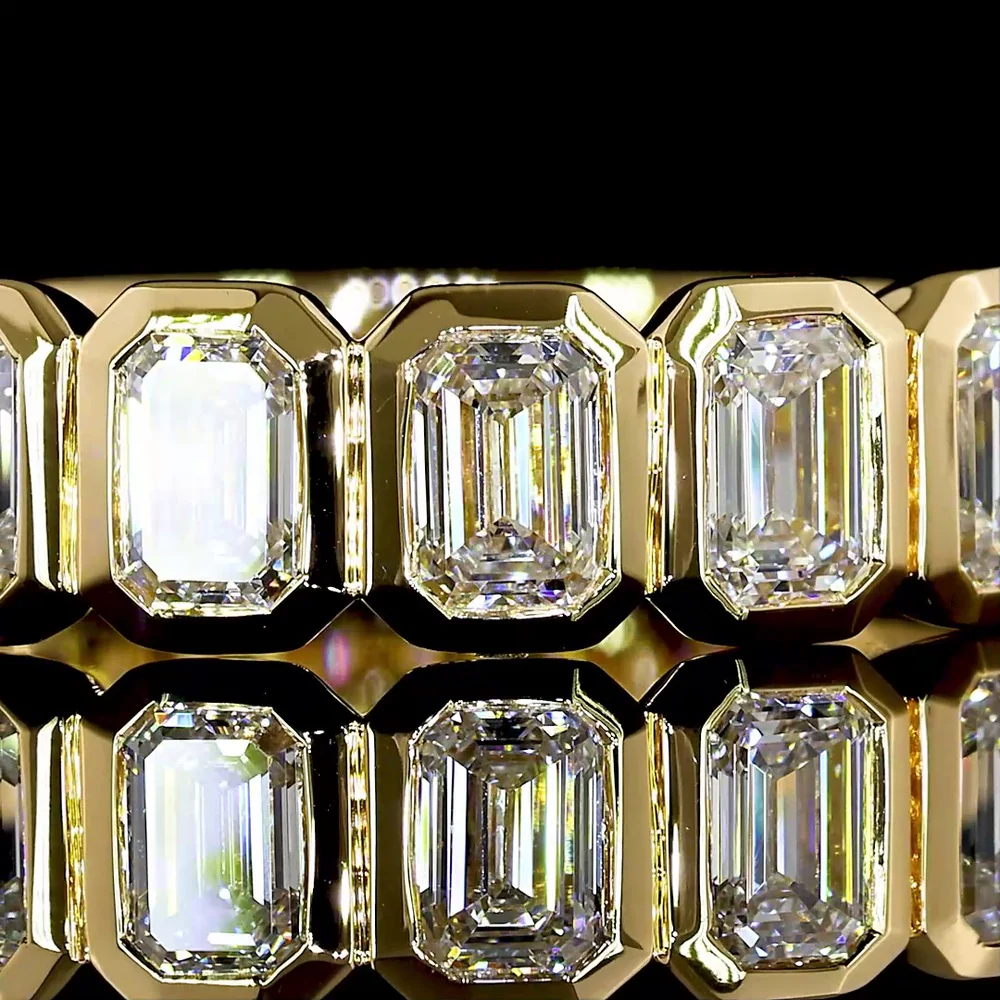 18K Yellow Gold Half Eternity Band with Bezel Set Emerald Cut Lab Diamonds - 1.34 Carat Total Diamond Weight - Covaloro Fine Jewelry - Image 2
