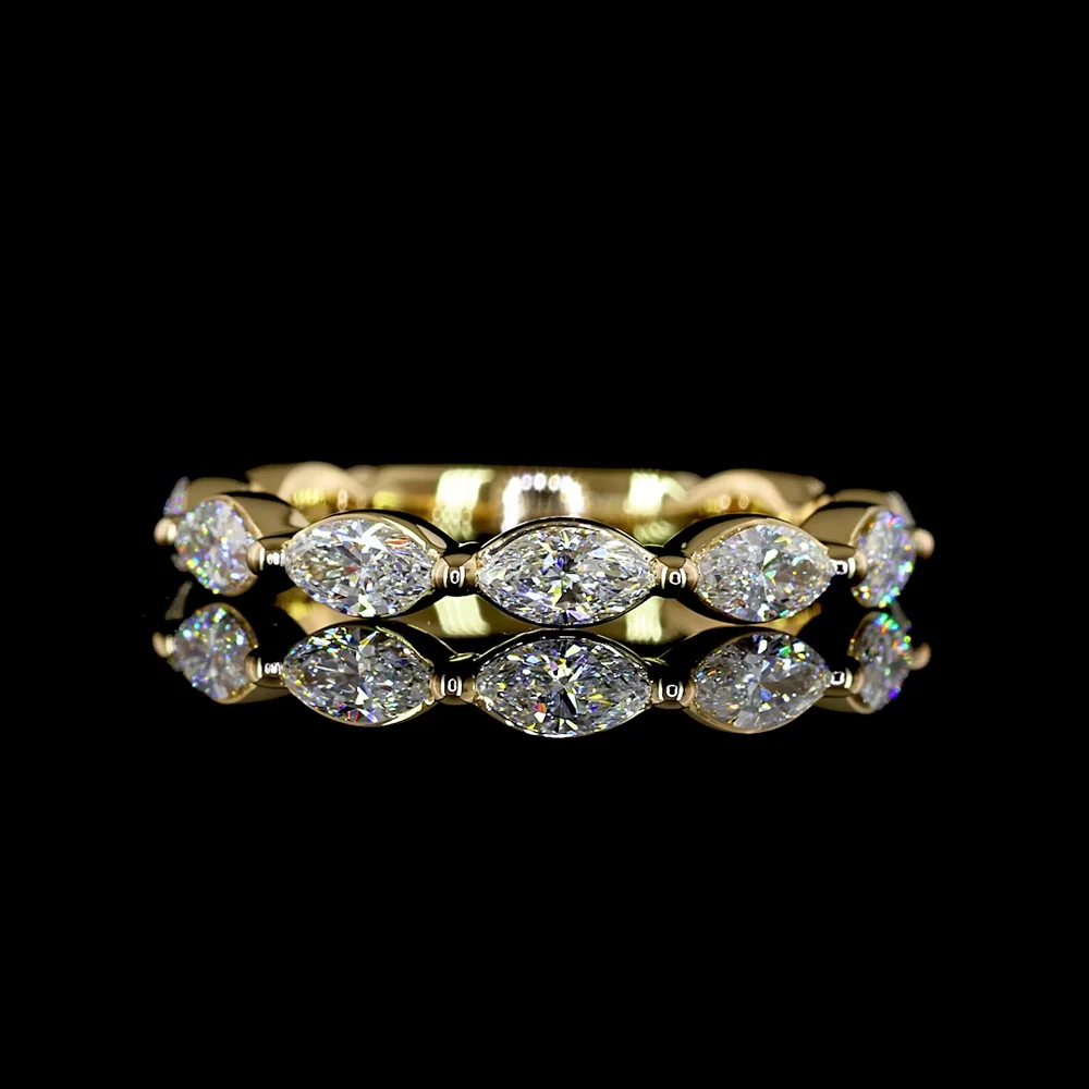 18K Yellow Gold Half Eternity Band with North-South Prong Set Marquise Cut Lab Diamonds - 0.77 Carats Total Diamond Weight - Covaloro Fine Jewelry