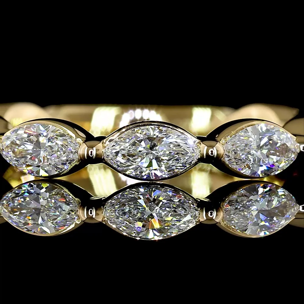 18K Yellow Gold Half Eternity Band with North-South Prong Set Marquise Cut Lab Diamonds - 0.77 Carats Total Diamond Weight - Covaloro Fine Jewelry - Image 2