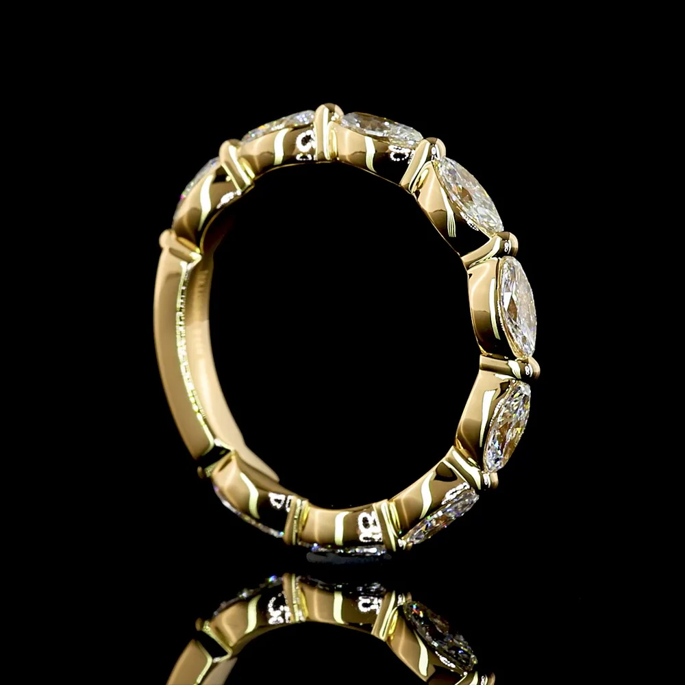 18K Yellow Gold Half Eternity Band with North-South Prong Set Marquise Cut Lab Diamonds - 0.77 Carats Total Diamond Weight - Covaloro Fine Jewelry - Image 3