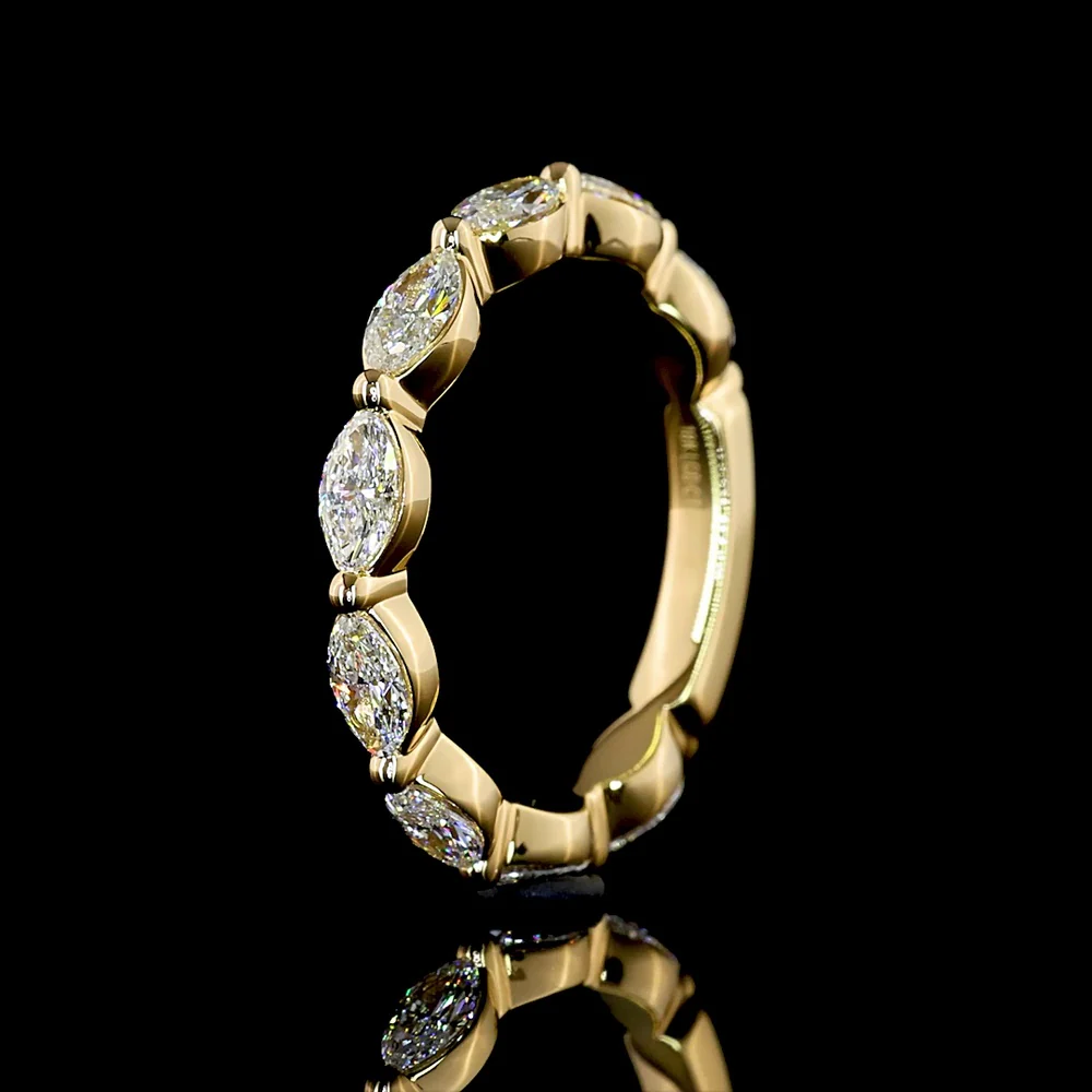 18K Yellow Gold Half Eternity Band with North-South Prong Set Marquise Cut Lab Diamonds - 0.77 Carats Total Diamond Weight - Covaloro Fine Jewelry - Image 4