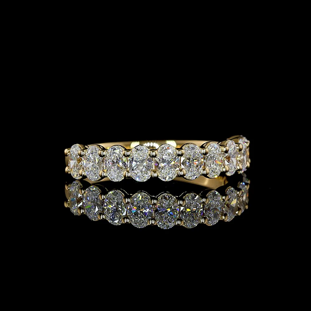 18K Yellow Gold Half Eternity Band with Prong Set Oval Cut Lab Diamonds - 1.01 Carat Total Diamond Weight, E-F Color VS1 Clarity, North-South Orientation - Covaloro Fine Jewelry