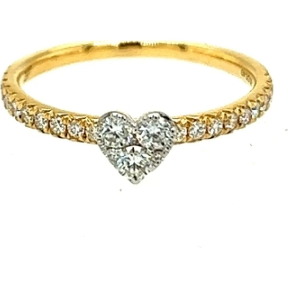 18K Yellow Gold Heart Diamond Ring with Pavé Diamond Band by Afarin