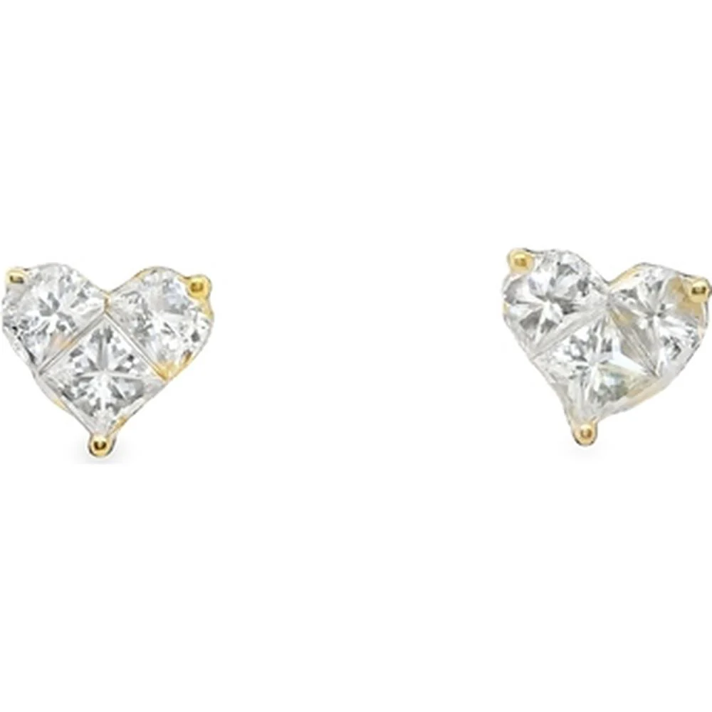18K Yellow Gold Heart Diamond Stud Earrings by Afarin