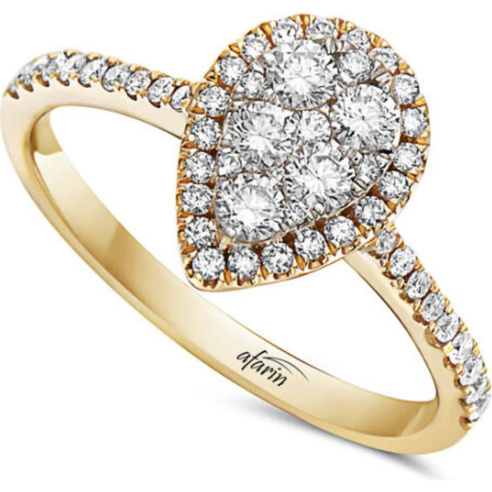 18K Yellow Gold Heart Halo Diamond Ring with Round Diamond Cluster Center by Afarin