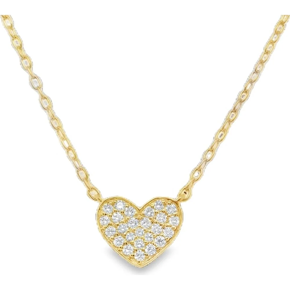 18K Yellow Gold Heart Necklace with Round Diamonds by Afarin