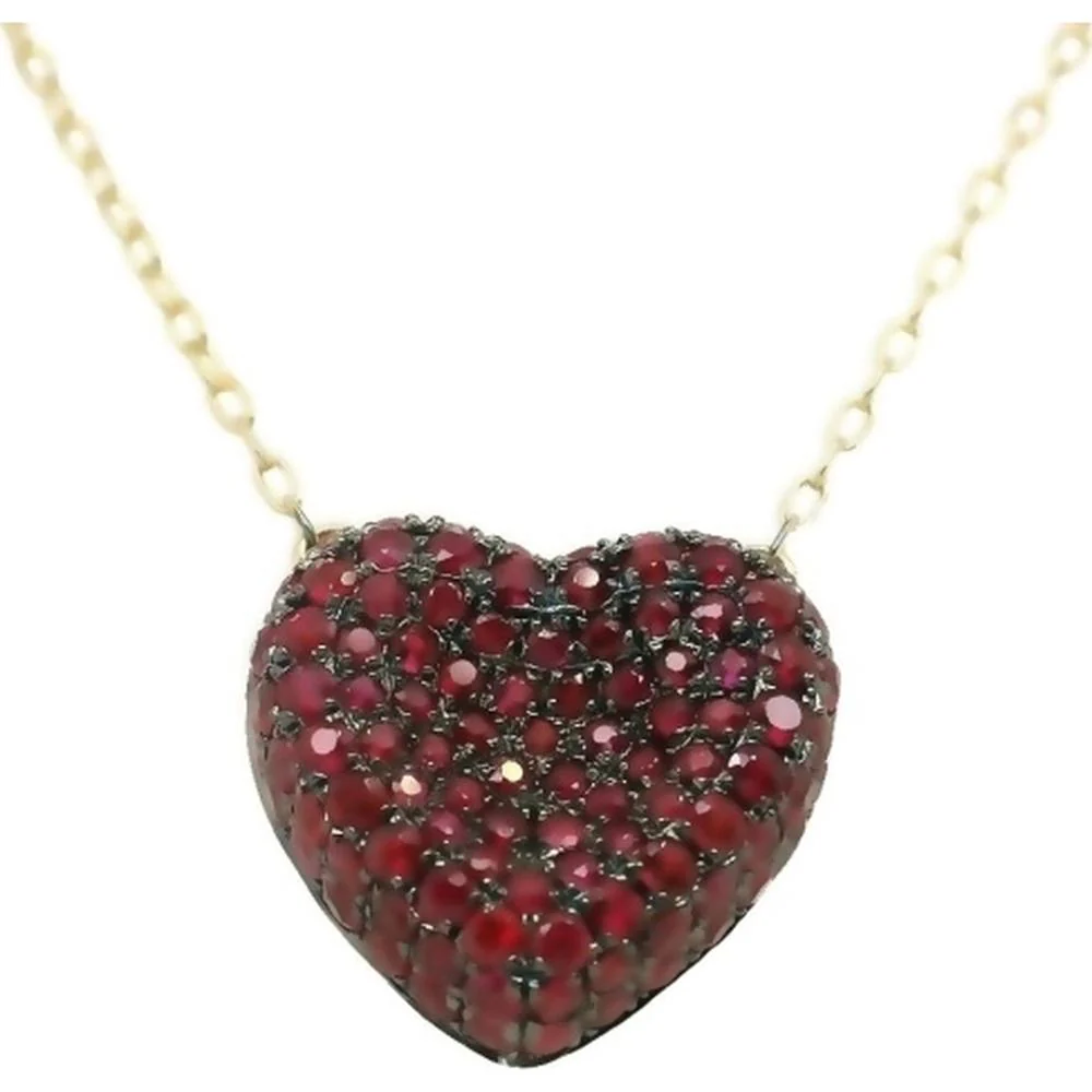 18K Yellow Gold Heart Pendant Necklace with Ruby Gemstones by Afarin