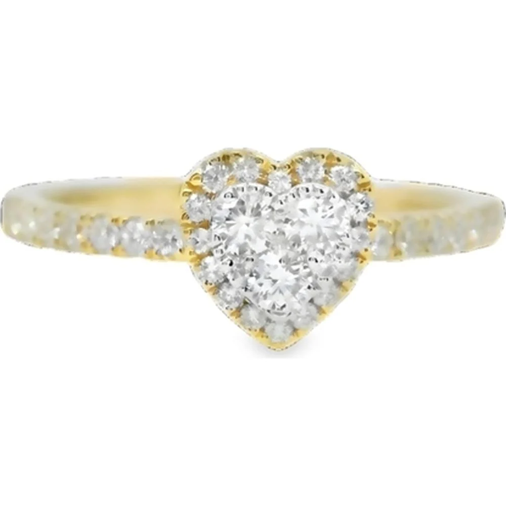 18K Yellow Gold Heart-Shaped Diamond Cluster Ring with Diamond Accents by Afarin
