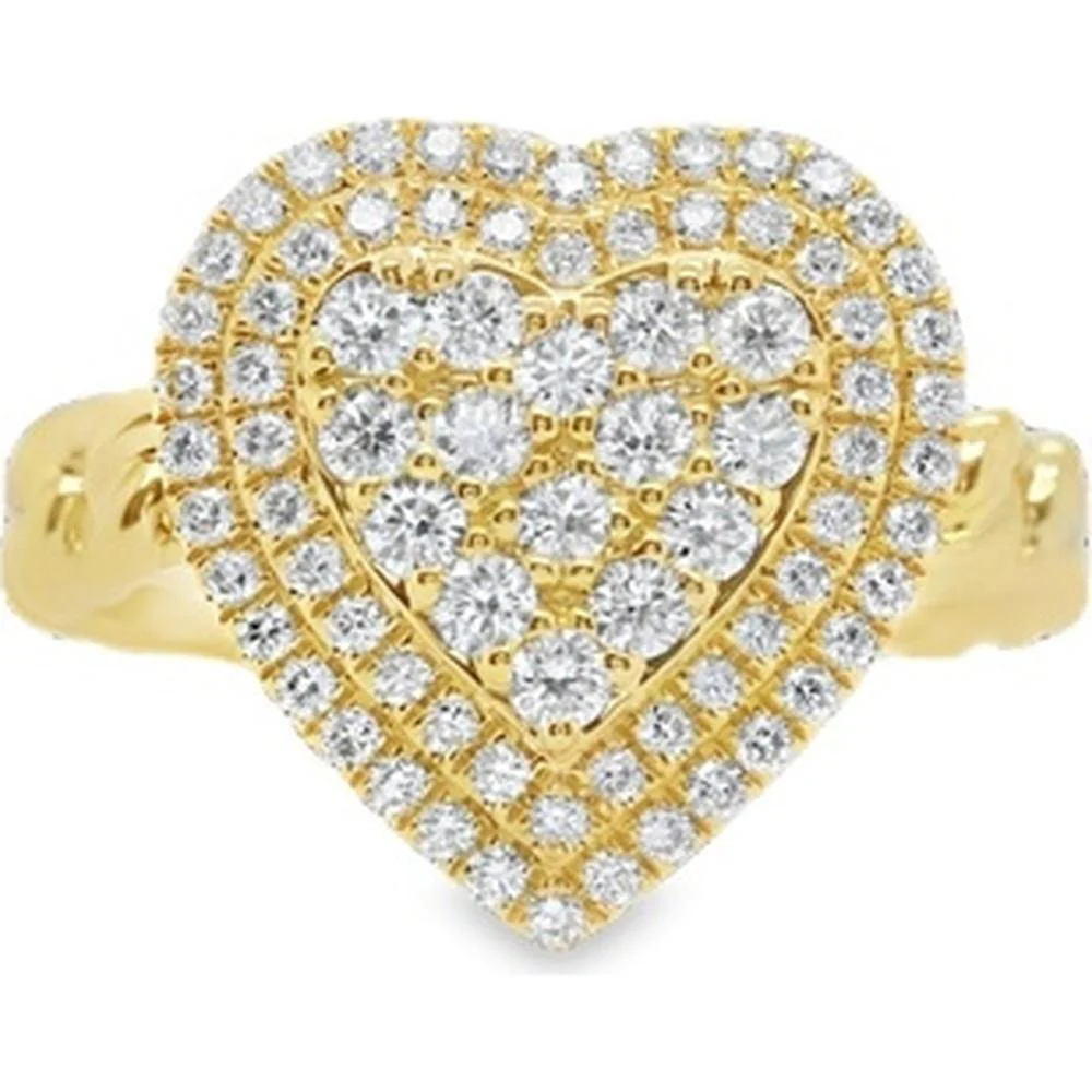 18K Yellow Gold Heart-Shaped Diamond Ring with Pavé Set Round Diamonds by Afarin