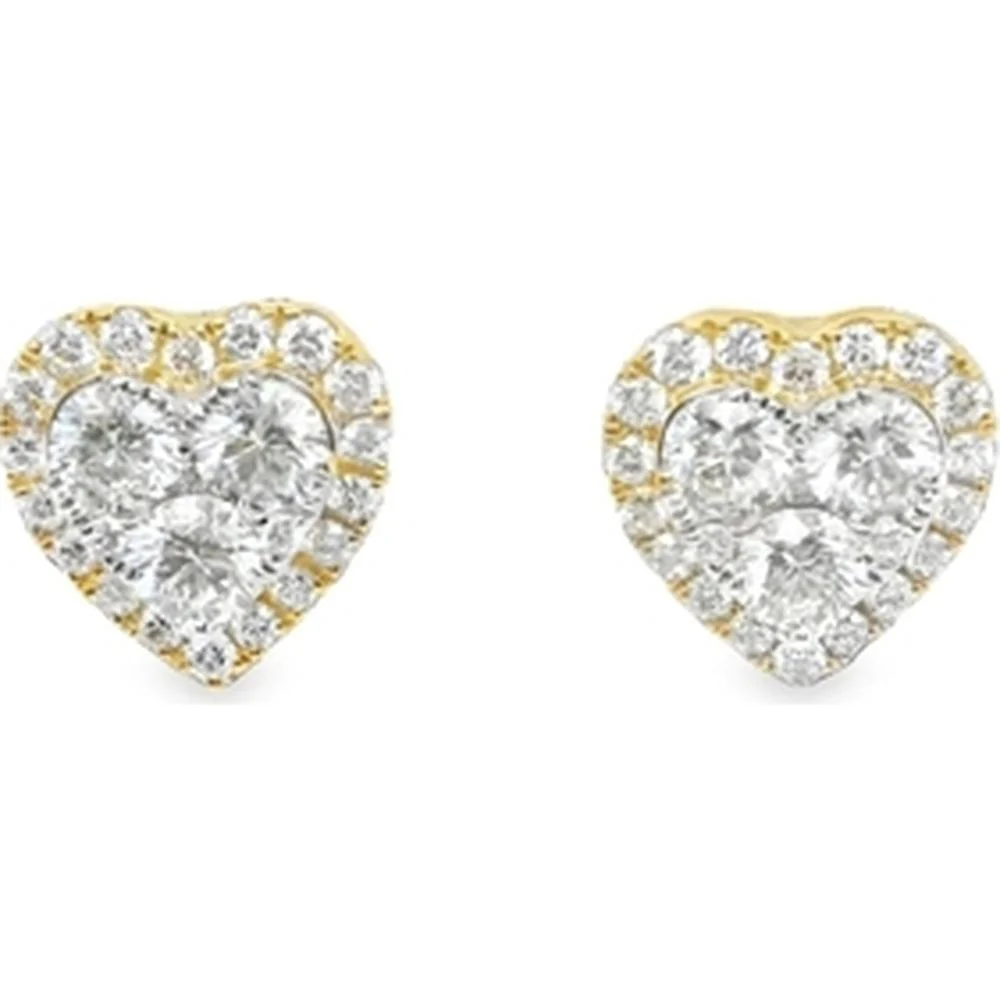 18K Yellow Gold Heart-Shaped Diamond Stud Earrings with Diamond Halo by Afarin