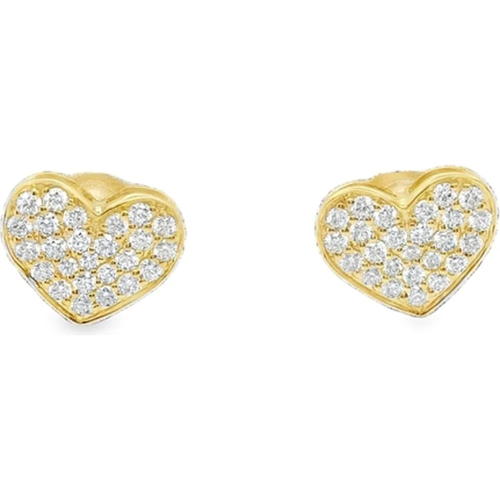 18K Yellow Gold Heart Stud Earrings with Pavé Diamonds by Afarin