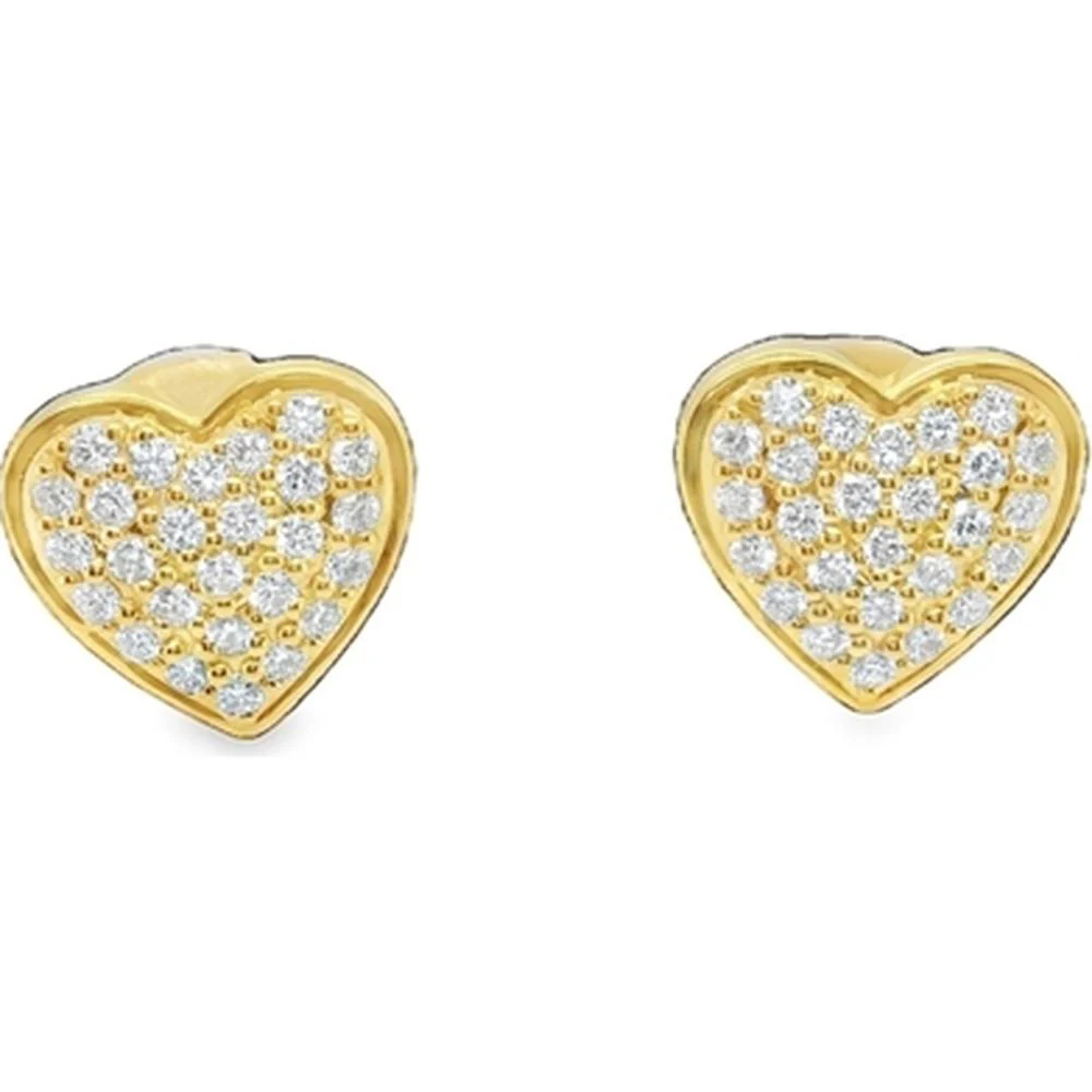 18K Yellow Gold Heart Stud Earrings with Round Diamonds by Afarin