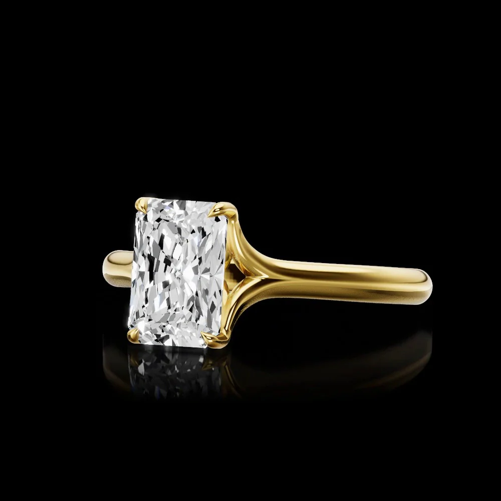 18K Yellow Gold Hidden Halo Ring with 2.10 Carat Radiant Cut Lab Diamond D VVS2 and 0.03 Carat Brilliant Cut Lab Diamonds - GIA Certified - Covaloro Fine Jewelry - Image 3