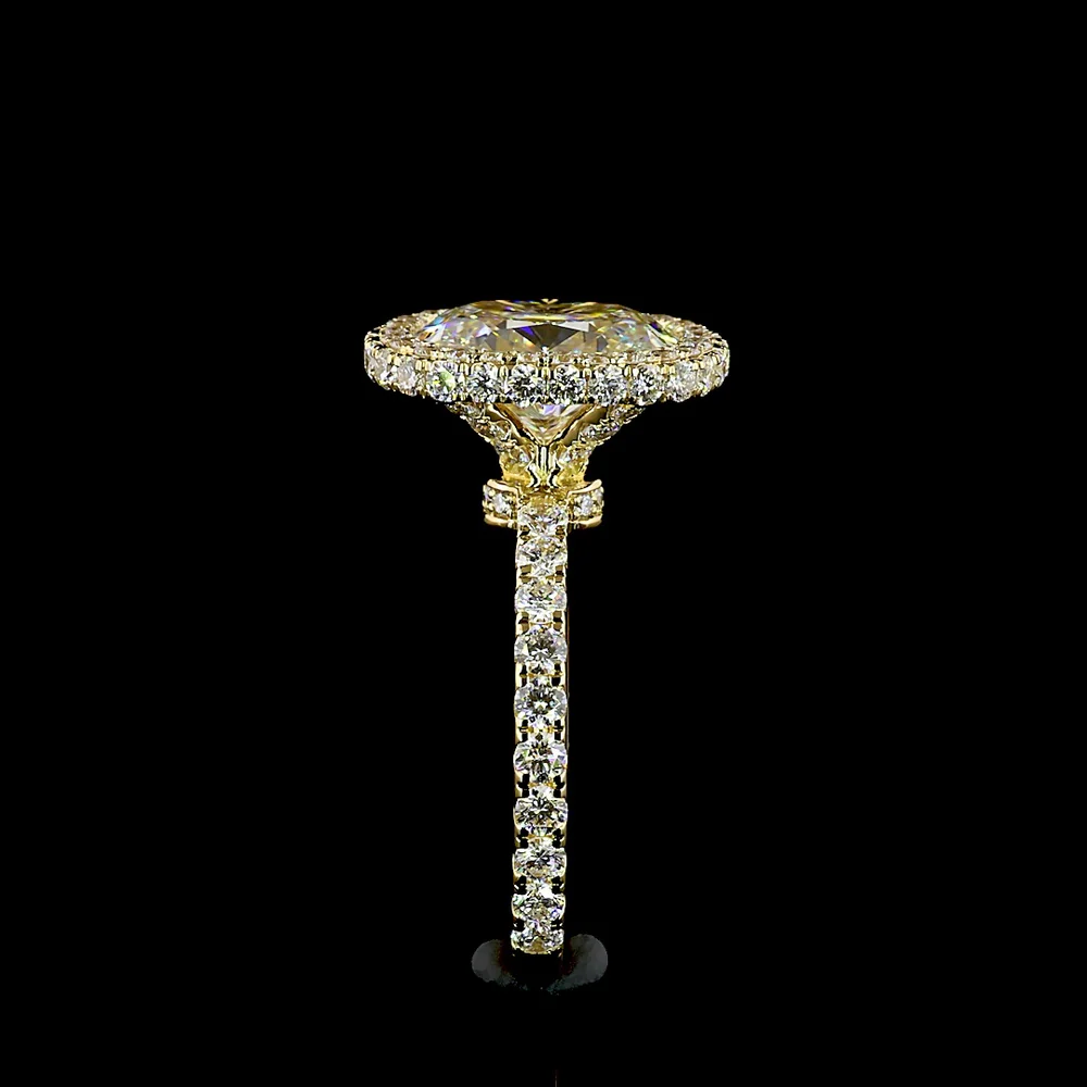 18K Yellow Gold Hidden Halo Ring with 3.11 Carat Cushion Cut Lab Diamond and Pavé Set Round Diamonds - Total 4.62 Carats IGI Certified - Covaloro Fine Jewelry - Image 4