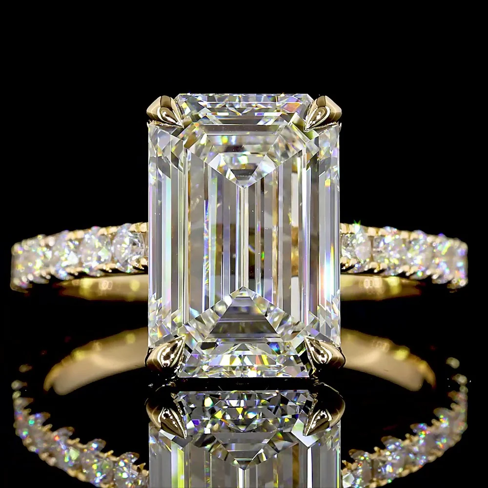 18K Yellow Gold Hidden Halo Ring with 4.00 Carat Emerald Cut Lab Diamond and 0.86 Carat Accent Diamonds - Total 4.86 Carats, IGI Certified - Covaloro Fine Jewelry - Image 2