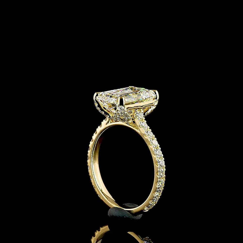 18K Yellow Gold Hidden Halo Ring with 4.00 Carat Emerald Cut Lab Diamond and 0.86 Carat Accent Diamonds - Total 4.86 Carats, IGI Certified - Covaloro Fine Jewelry - Image 3