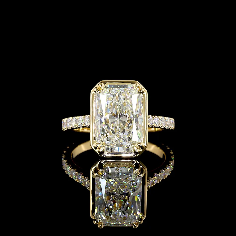 18K Yellow Gold Hidden Halo Ring with 4.02 Carat Radiant Cut Lab Diamond & 0.76 Carat Accent Brilliant Diamonds - 4.78 Carat Total Diamond Weight, IGI Certified E VVS2 - Covaloro Fine Jewelry
