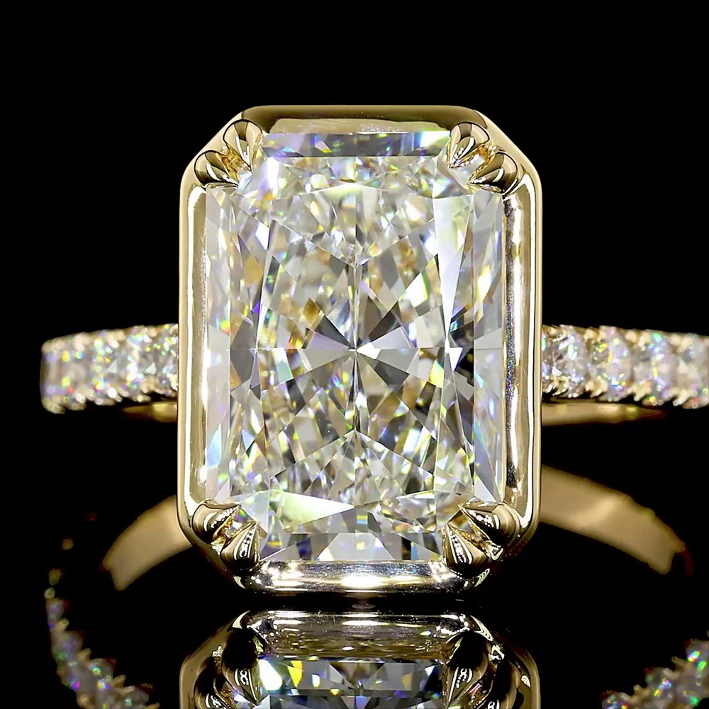 18K Yellow Gold Hidden Halo Ring with 4.02 Carat Radiant Cut Lab Diamond & 0.76 Carat Accent Brilliant Diamonds - 4.78 Carat Total Diamond Weight, IGI Certified E VVS2 - Covaloro Fine Jewelry - Image 2