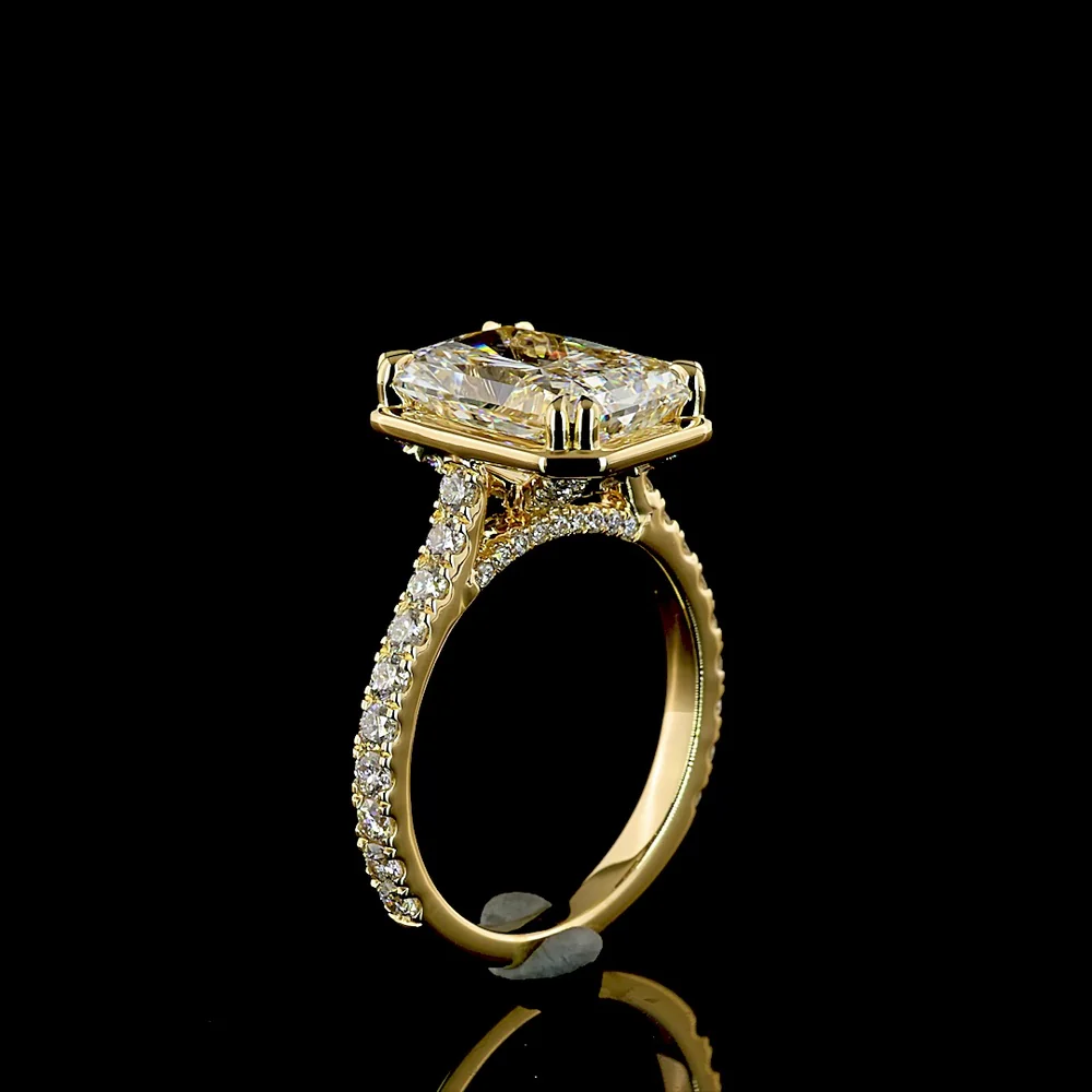 18K Yellow Gold Hidden Halo Ring with 4.02 Carat Radiant Cut Lab Diamond & 0.76 Carat Accent Brilliant Diamonds - 4.78 Carat Total Diamond Weight, IGI Certified E VVS2 - Covaloro Fine Jewelry - Image 4