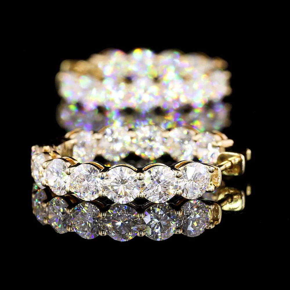 18K Yellow Gold Hoop Earrings with Prong Set Round Lab Diamonds - 6.20 Carat Total Diamond Weight, E-F Color VS2 Clarity - Covaloro Fine Jewelry