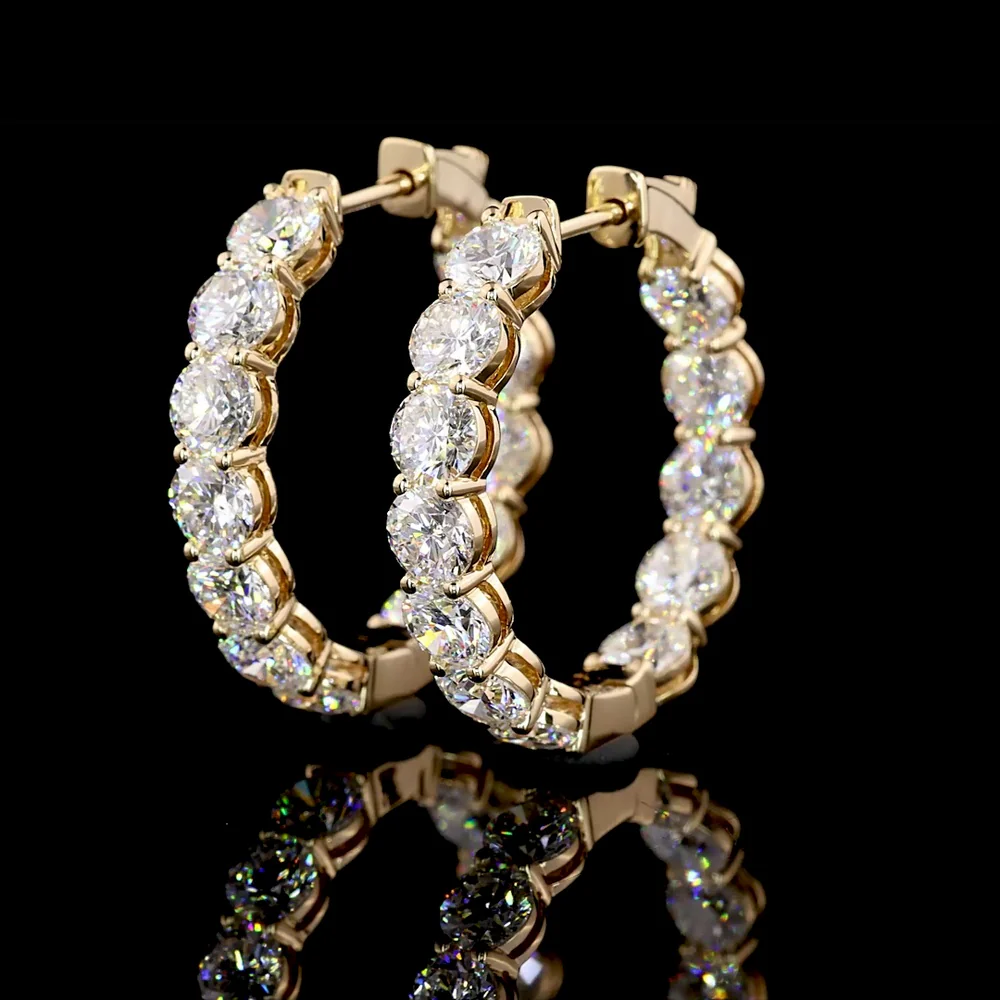 18K Yellow Gold Hoop Earrings with Prong Set Round Lab Diamonds - 6.20 Carat Total Diamond Weight, E-F Color VS2 Clarity - Covaloro Fine Jewelry - Image 2
