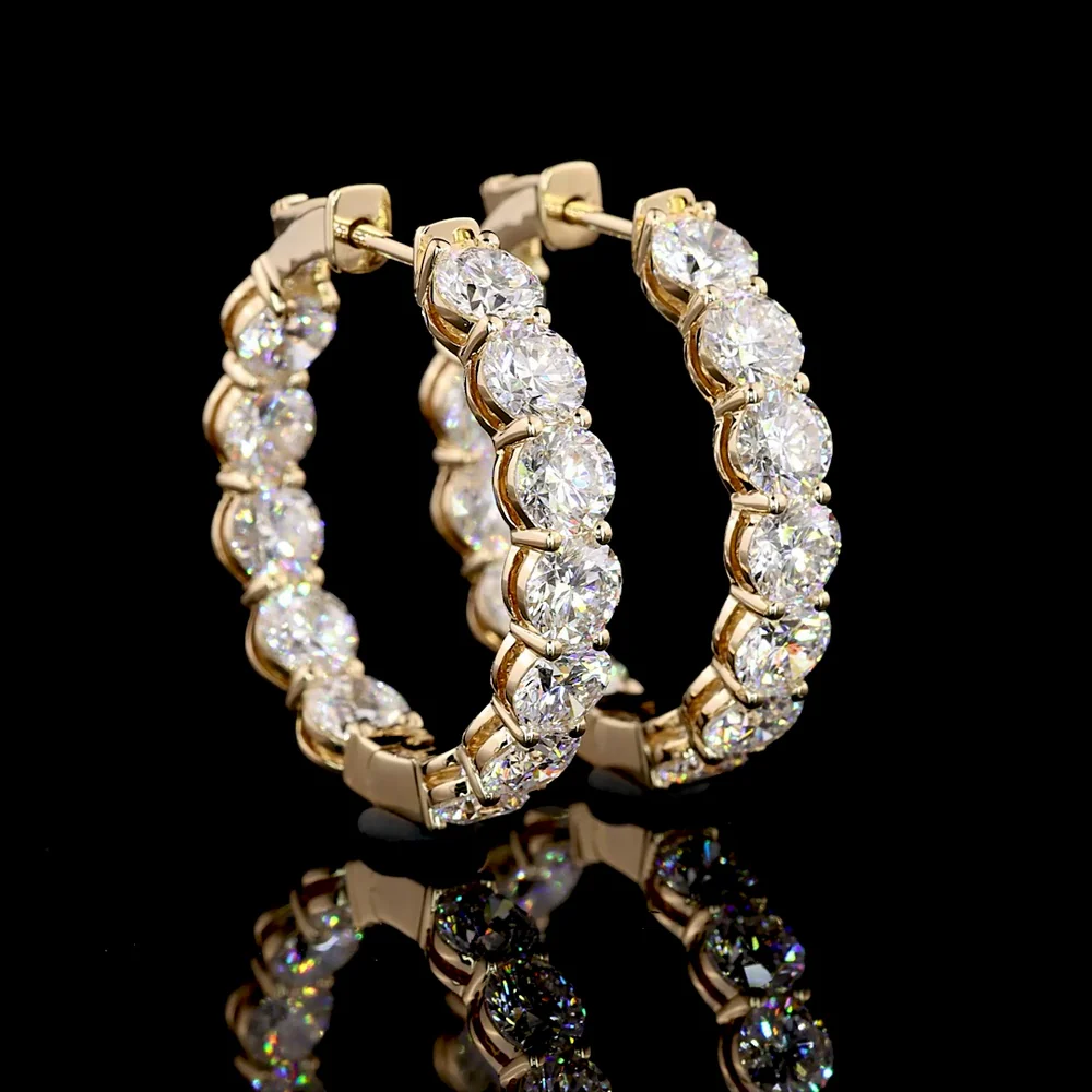 18K Yellow Gold Hoop Earrings with Prong Set Round Lab Diamonds - 6.20 Carat Total Diamond Weight, E-F Color VS2 Clarity - Covaloro Fine Jewelry - Image 3