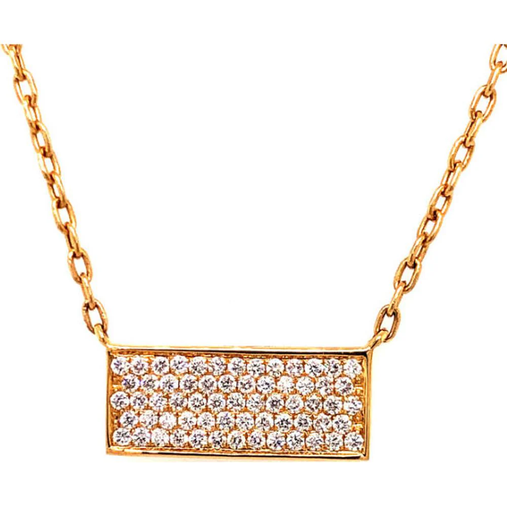 18K Yellow Gold Horizontal Bar Necklace with Pavé Set Round Diamonds by Afarin