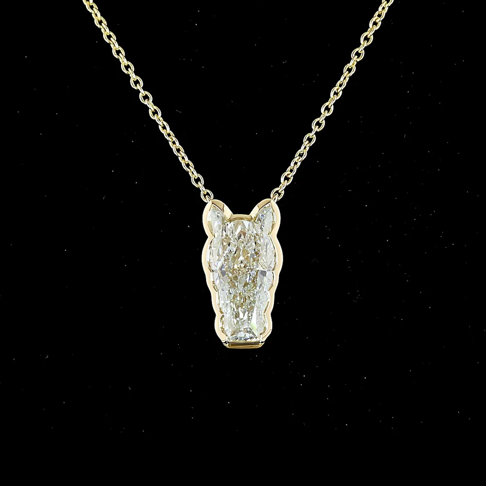 18K Yellow Gold Horse-Shaped Lab Diamond Pendant Necklace - 8.54 Carat Total Diamond Weight, E-F VS2 Clarity Bezel Set - Covaloro Fine Jewelry - Image 2