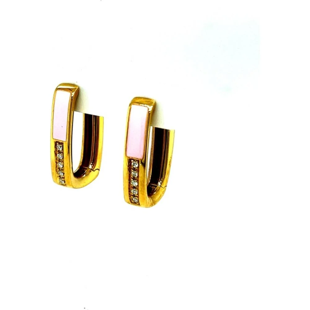 18K Yellow Gold Huggie Earrings with Diamond Accents and Enamel Detail by Afarin