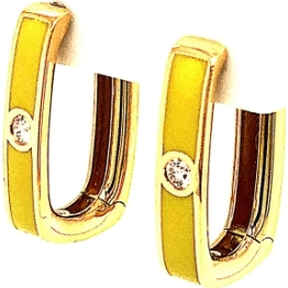 18K Yellow Gold Huggie Earrings with Diamond Accents and Enamel Detail by Afarin