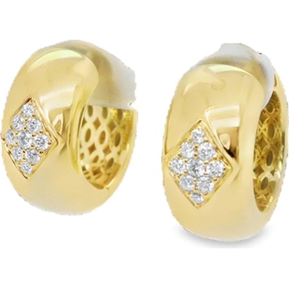 18K Yellow Gold Huggie Earrings with Geometric Diamond Cluster Accents by Afarin