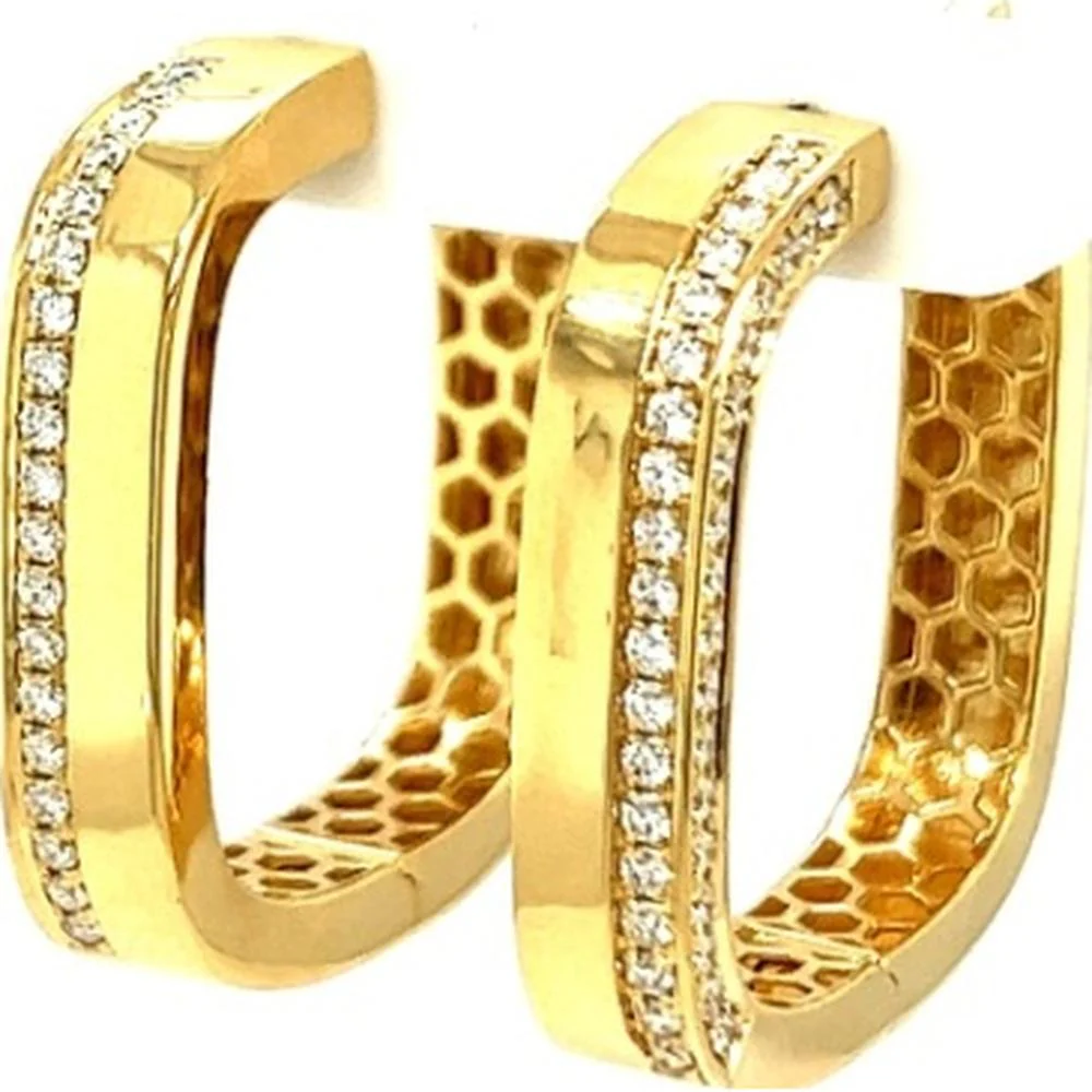 18K Yellow Gold Huggie Earrings with Pavé Set Round Diamonds by Afarin