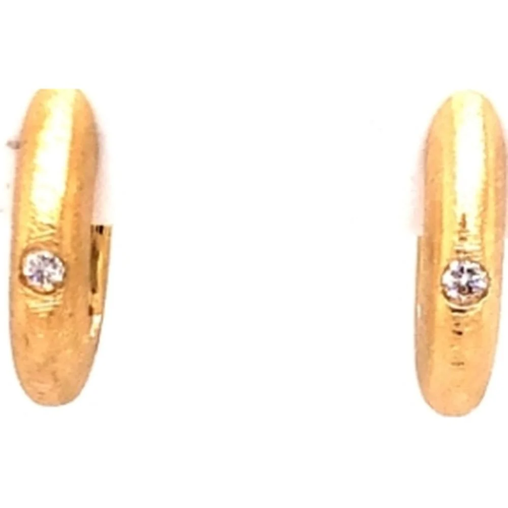 18K Yellow Gold Huggie Earrings with Round Diamond Accents by Afarin