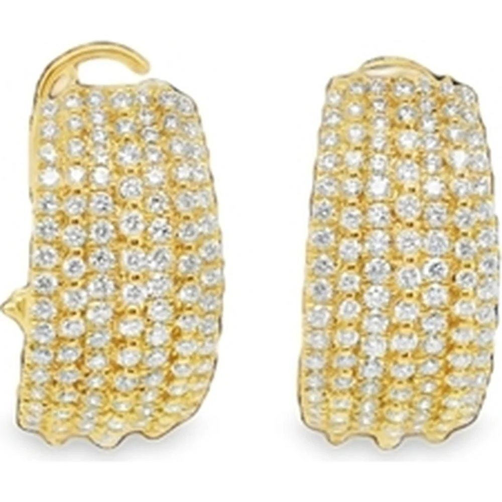 18K Yellow Gold Huggie Earrings with Round Diamond Pave Front by Afarin