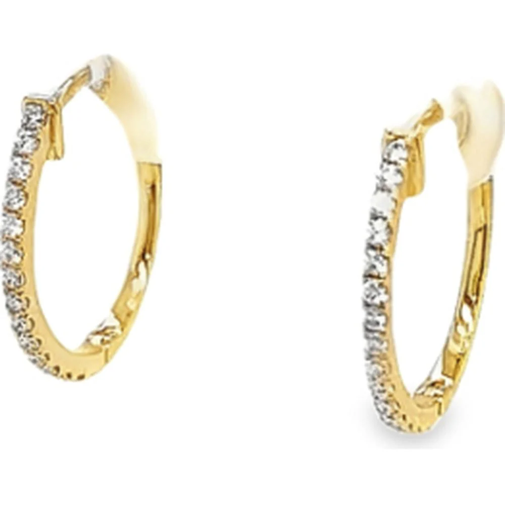 18K Yellow Gold Huggie Earrings with Round Diamonds by Afarin