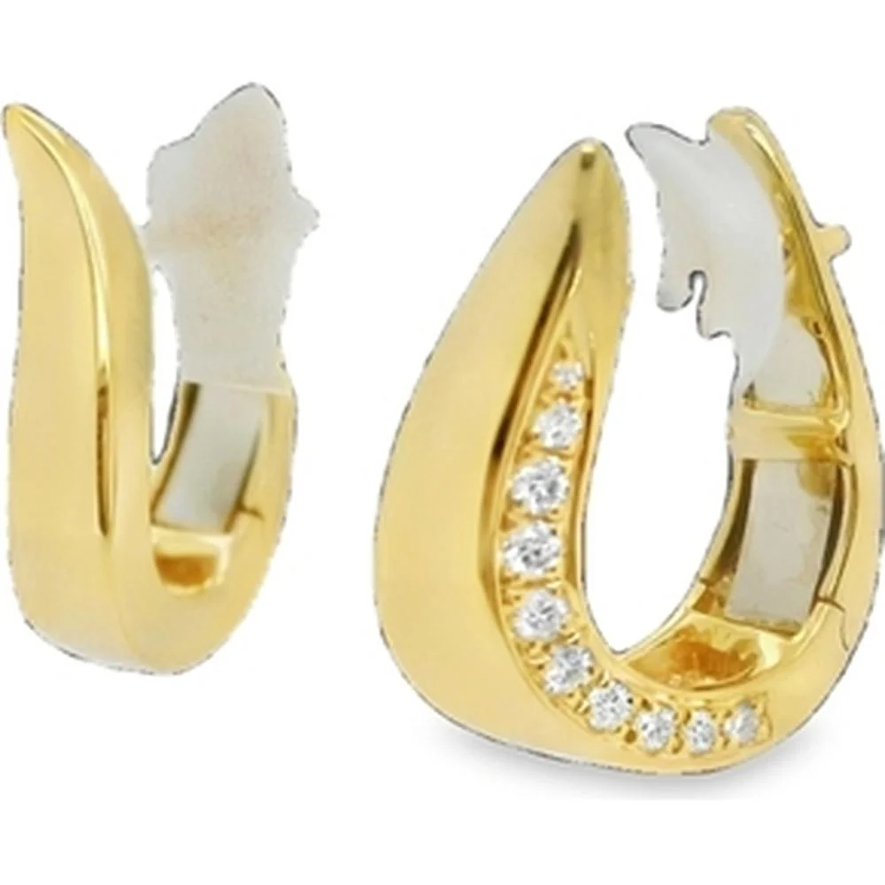 18K Yellow Gold Huggie Earrings with Round Diamonds by Afarin