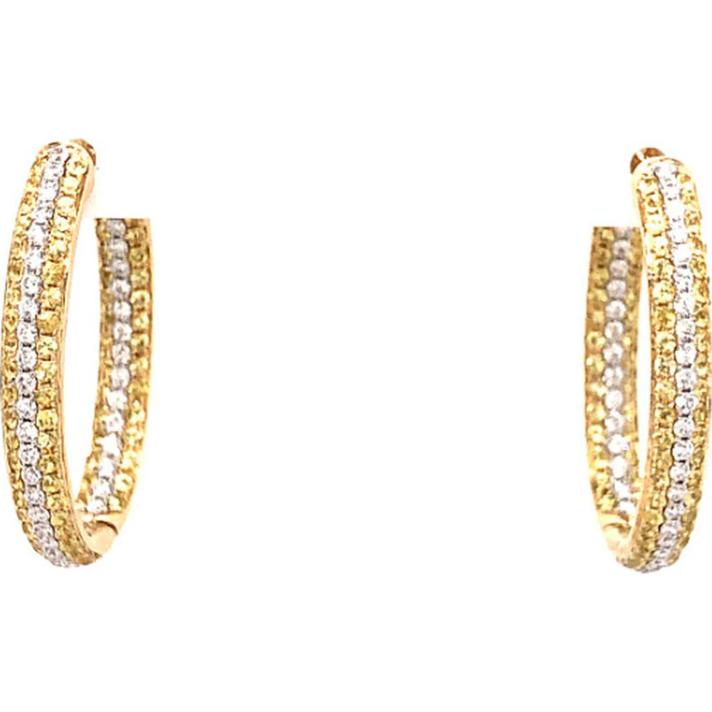 18K Yellow Gold Huggie Hoop Earrings with Diamonds and Yellow Sapphires by Afarin