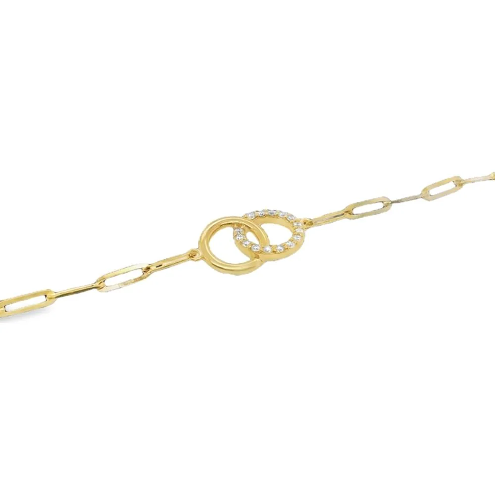 18K Yellow Gold Interlocking Circle Bracelet with Diamond Accents by Afarin
