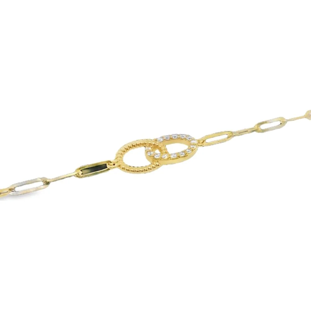 18K Yellow Gold Interlocking Heart Bracelet with Diamond Accents by Afarin