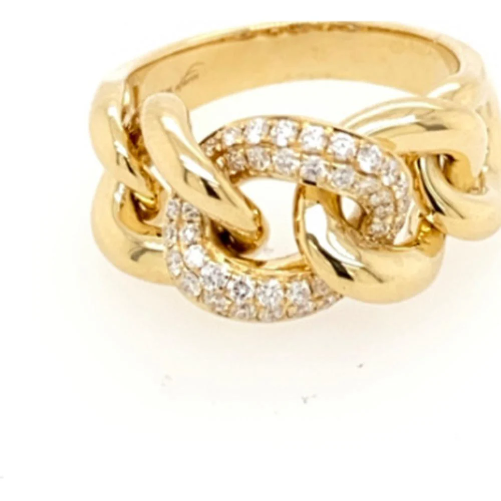 18K Yellow Gold Interlocking Link Ring with Diamond Accented Center Link by Afarin