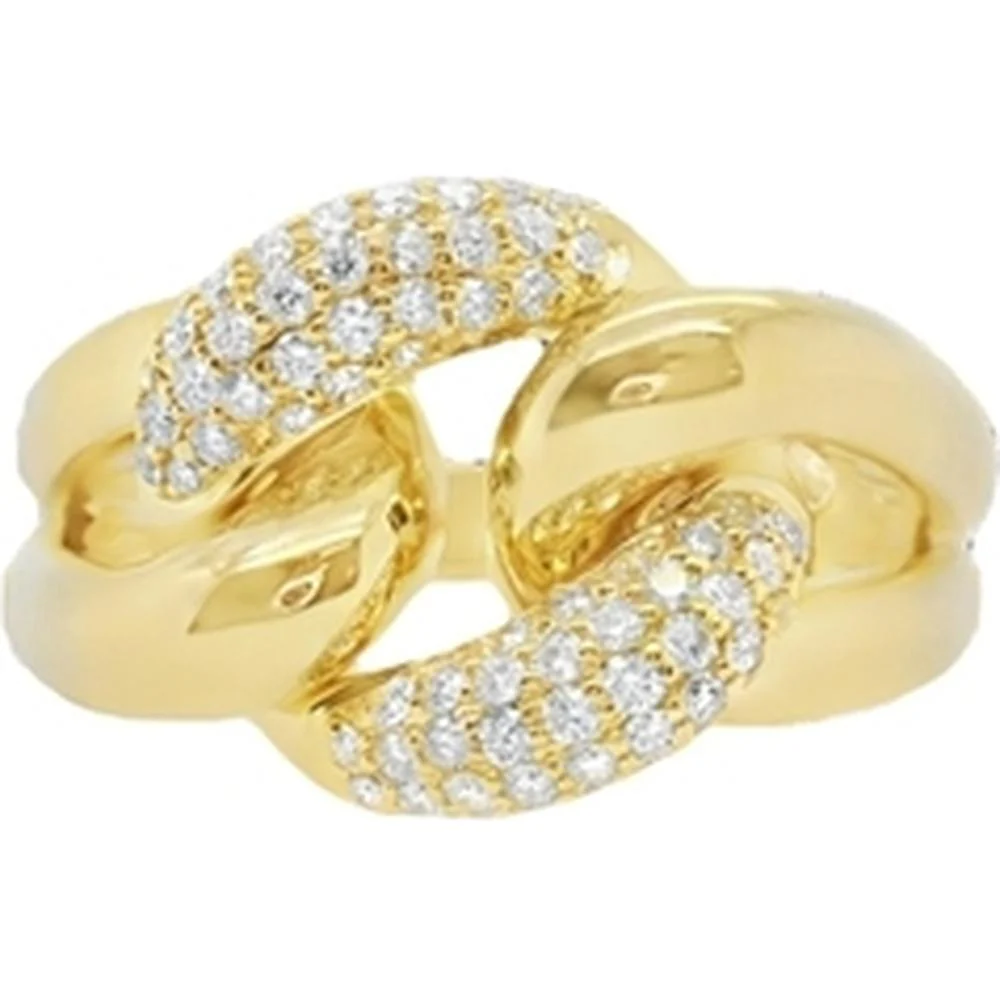 18K Yellow Gold Interlocking Link Ring with Pavé Set Round Diamonds by Afarin