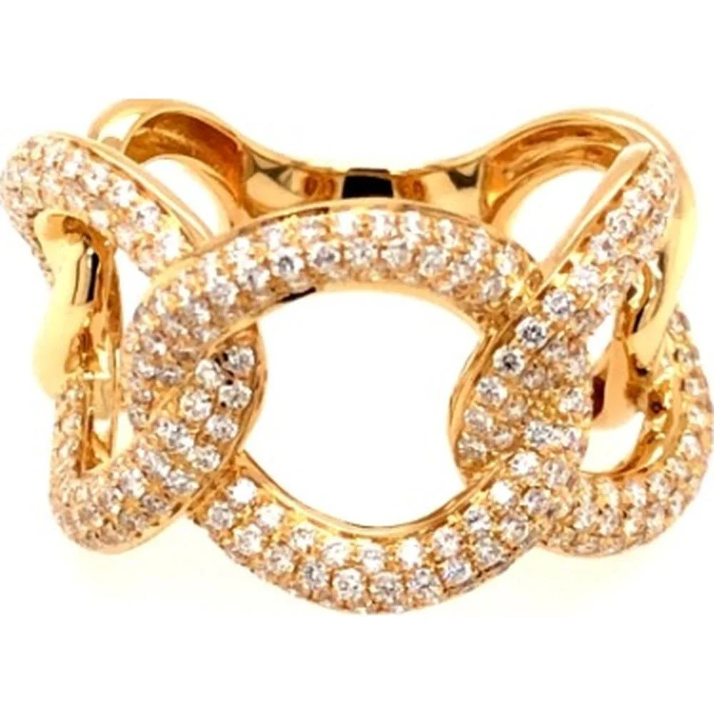 18K Yellow Gold Interlocking Oval Diamond Statement Ring by Afarin