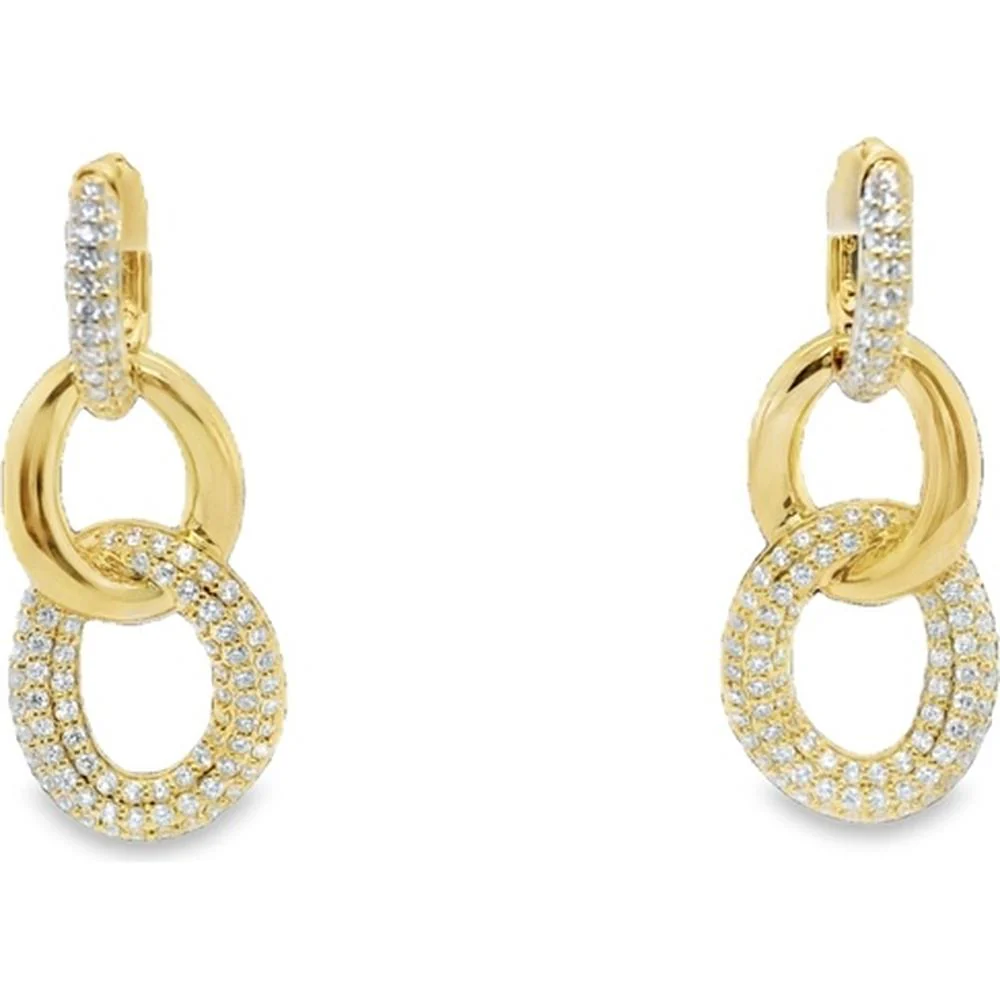 18K Yellow Gold Interlocking Oval Drop Earrings with Diamond Accents by Afarin