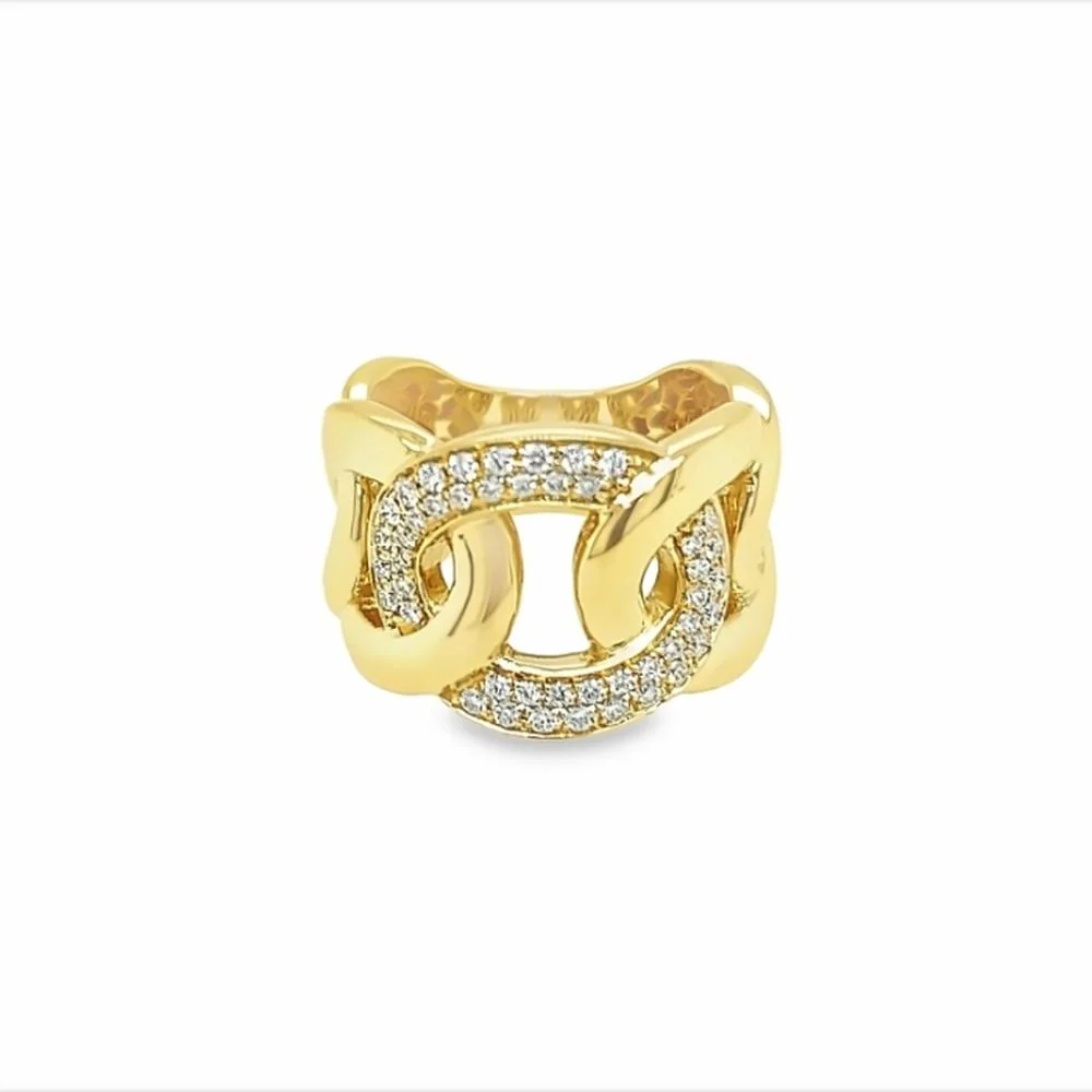 18K Yellow Gold Interlocking Statement Ring with Pavé Set Round Diamonds by Afarin