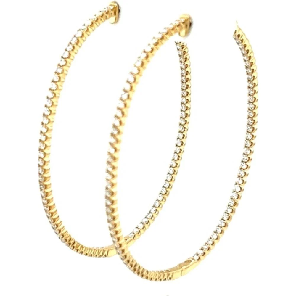 18K Yellow Gold Large Hoop Earrings with Front-Facing Diamonds by Afarin