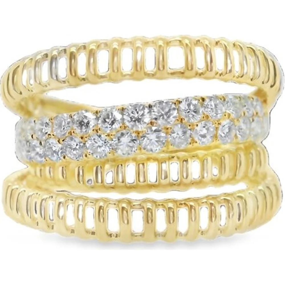 18K Yellow Gold Layered Diamond Ring with Round Diamonds by Afarin