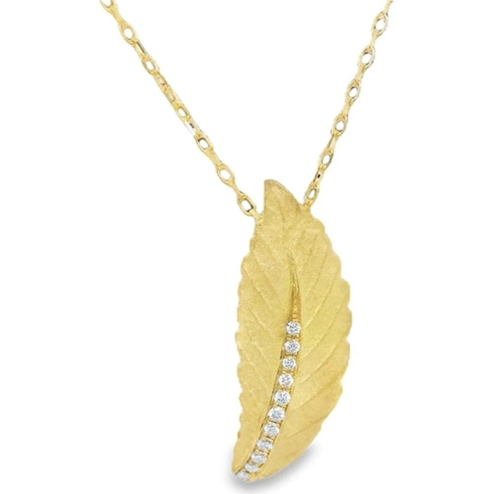 18K Yellow Gold Leaf Pendant with Round Diamonds by Afarin